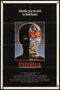 4w691 PHOBIA int'l 1sh '80 directed by John Huston, cool art of crazy psychiatrist by Alex Ebel!