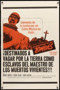 4w694 PLAGUE OF THE ZOMBIES Spanish/U.S. 1sh '66 Hammer horror, great undead monster image!
