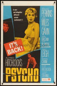 4w700 PSYCHO 1sh R65 sexy half-dressed Janet Leigh, Anthony Perkins, Alfred Hitchcock!