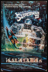 4w742 SUPERMAN III int'l 1sh '83 cool different Berkey art of Christopher Reeve vs. robot!