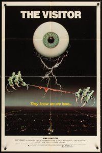 4w765 VISITOR 1sh '79 wild horror art of giant eyeball w/monster hands holding bloody wire!