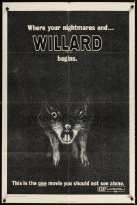 4w775 WILLARD teaser 1sh '71 creepy close up of Bruce Davison's pet rat showing teeth!