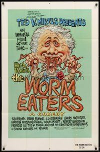4w778 WORM EATERS signed w/COA 1sh '77 by Ted V. Mikels, gross-out classic, wacky artwork by Green!