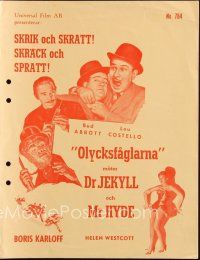 4w851 ABBOTT & COSTELLO MEET DR. JEKYLL & MR. HYDE Swedish pressbook '53 Bud & Lou, Boris Karloff!