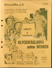 4w853 ABBOTT & COSTELLO MEET THE MUMMY Swedish pressbook '55 Bud & Lou with the monster!