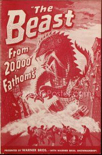 4w789 BEAST FROM 20,000 FATHOMS pressbook '53 Ray Bradbury's tale of the sea's master-beast!