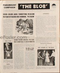 4w790 BLOB pressbook '58 the indescribable & indestructible monster, nothing can stop it!