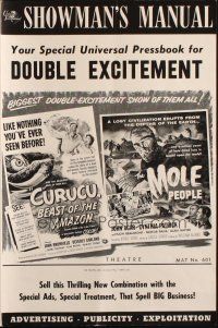 4w800 CURUCU BEAST OF THE AMAZON/MOLE PEOPLE pressbook '56 cool horror/sci-fi double-bill!