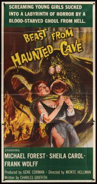 4x198 BEAST FROM HAUNTED CAVE 3sh '59 Roger Corman, best art of monster with sexy near-naked victim!