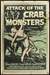 4x091 ATTACK OF THE CRAB MONSTERS 40x60 '57 Roger Corman, art of Pamela Duncan attacked by beast!