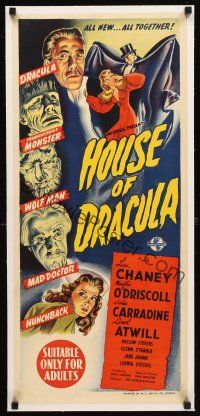 4x042 HOUSE OF DRACULA linen Aust daybill '45 Lon Chaney Jr, John Carradine, monster stone litho!