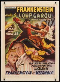 4x045 FRANKENSTEIN MEETS THE WOLF MAN linen Belgian 1947  art of Bela Lugosi & Lon Chaney Jr.!