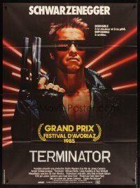 4x121 TERMINATOR French 1p '85 super c/u of most classic cyborg Arnold Schwarzenegger with gun!