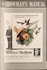4x153 BIRDS pressbook '63 Alfred Hitchcock, art of Tippi Hedren attacked by birds!