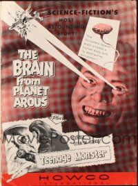 4x154 BRAIN FROM PLANET AROUS/TEENAGE MONSTER pressbook '57 wacky monster with rays from eyes!