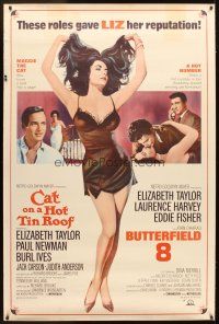 4z210 CAT ON A HOT TIN ROOF/BUTTERFIELD 8 40x60 '66 art of super sexy Elizabeth Taylor in nightie!
