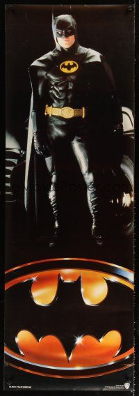 4z138 BATMAN door panel '89 great full-length portrait of Michael Keaton in costume!