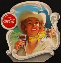 4z109 COCA-COLA die-cut counter display '40s art of pretty cowgirl w/Coke!