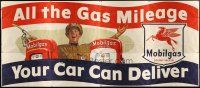 4z010 MOBILGAS billboard poster '40s happy attendant w/ all the gas mileage your car can deliver!