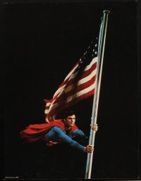 4z078 SUPERMAN II set of 2 color 15x20 stills '81 Christopher Reeve as superhero w/flag, villains!