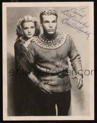 5a385 BUSTER CRABBE signed 5x6.5 publicity still '80s as Flash Gordon w/ Jean Rogers as Dale Arden!