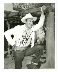 5a724 FORREST TUCKER signed 8x10 REPRO still '80s great close up wearing cowboy gear with gun!