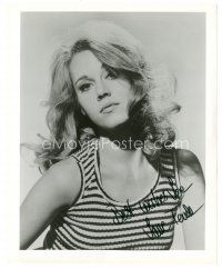 5a761 JANE FONDA signed 8x10 REPRO still '80s sexy head & shoulders portrait in striped shirt!
