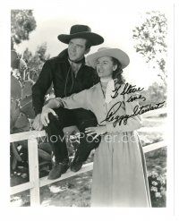 5a840 PEGGY STEWART signed 8x10 REPRO still '80s by fence with Lash La Rue from Dead Man's Gold!