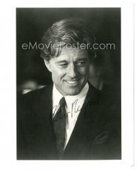 5a858 ROBERT REDFORD signed 8x10 REPRO still '80s great smiling close up wearing suit & tie!