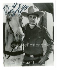 5a872 SUNSET CARSON signed 8x10 REPRO still '82 great close cowboy portrait standing by his horse!