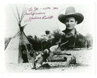 5a891 YAKIMA CANUTT signed 8x10 REPRO still '80s great image performing a daring cowboy stunt!