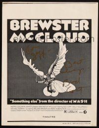5a367 BUD CORT signed ad mat '71 cool artwork of him flying in Brewster McCloud!