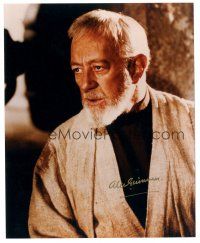 5a652 ALEC GUINNESS signed color 8x10 REPRO still '90s portrait as Obi-Wan Kenobi from Star Wars!