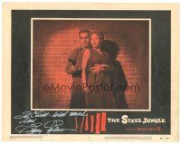 5a241 STEEL JUNGLE signed LC #4 '56 by Beverly Garland, who's in spotlight with Perry Lopez w/gun!