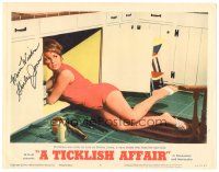 5a245 TICKLISH AFFAIR signed LC #8 '63 by Shirley Jones, who's trying to fix the kitchen plumbing!