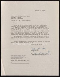 5a082 JOHN HUSTON signed contract '63 getting $40,000 down payment for directing The Misfits!