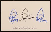 5a376 DEFOREST KELLEY/GEORGE TAKEI/WALTER KOENIG signed 6.5x10.5 card '90s original Star Trek guys