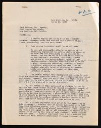 5a086 MELVYN DOUGLAS signed contract '38 agreeing to have Paul Kohner as his agent!