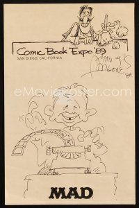 5a370 SERGIO ARAGONES signed ink drawing '89 great artwork of Alfred E. Newman at a typewriter!