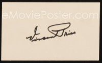 5a359 VINCENT PRICE signed 3x5 index card '80s can be framed & displayed with a still or repro!