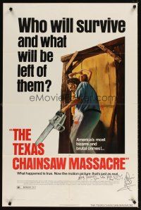 5a167 TEXAS CHAINSAW MASSACRE signed 1sh '74 by Edwin Neal, Tobe Hooper cult classic horror!