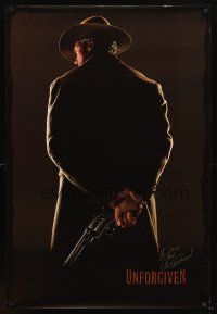 5a125 UNFORGIVEN signed teaser 1sh '92 by Clint Eastwood, classic image with his back turned!