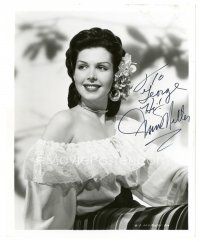 5a437 ANN MILLER signed 8x10 still '40s super sexy smiling close up in shoulderless dress!