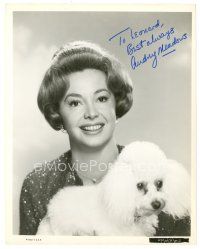 5a442 AUDREY MEADOWS signed 8x10 still '50s great smiling portrait with her cute poodle dog!