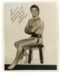 5a456 BUSTER CRABBE signed 8x10 still '30s wearing only a loincloth as Tarzan the Fearless!