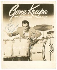 5a516 GENE KRUPA signed 8x10 still '40s great image playing drums, 100% Slingerland Radio Kings!