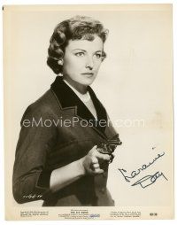 5a571 LARAINE DAY signed 8x10 still '60 great close up pointing gun from The 3rd Voice!