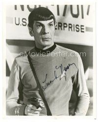 5a577 LEONARD NIMOY signed 8x10 still '60s great c/u in Star Trek Spock costume pointing phaser!