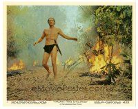 5a556 JOCK MAHONEY signed color 8x10 still '63 close up by fire from Tarzan's Three Challenges!