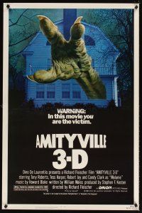 5b038 AMITYVILLE 3D 1sh '83 cool 3-D image of huge monster hand reaching from house!